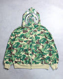 BAPE Forest Green Camo Leather Shark Full Zip Hoodie
