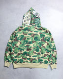 BAPE Forest Green Camo Leather Shark Full Zip Hoodie