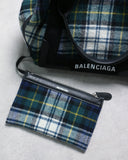Balenciaga 2018 Navy Plaid Wool Cabas Tote Bag