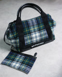Balenciaga 2018 Navy Plaid Wool Cabas Tote Bag