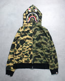 BAPE Camo Green/Yellow Shark Split Zip Hoodie
