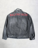 Balenciaga Red Back Logo Denim Jacket