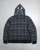 BAPE Comme Des Garcons Osaka Exclusive Plaid Zip Up Shark Hoodie