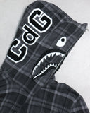BAPE Comme Des Garcons Osaka Exclusive Plaid Zip Up Shark Hoodie