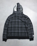 BAPE Comme Des Garcons Osaka Exclusive Plaid Zip Up Shark Hoodie