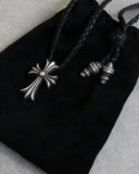 Chrome Hearts Cross .925 Silver Pendant + Leather Braid Necklace
