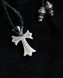 Chrome Hearts Cross .925 Silver Pendant + Leather Braid Necklace