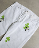Chrome Hearts London Exclusive Levi's 501 Zebra / Green Leather Cross Patch Denim Jeans - The Archive AU