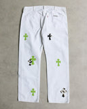 Chrome Hearts London Exclusive Levi's 501 Zebra / Green Leather Cross Patch Denim Jeans - The Archive AU